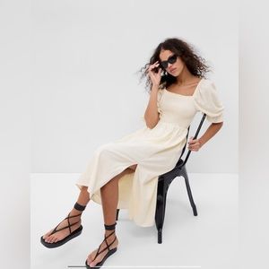 Gap linen blend puff sleeve midi dress